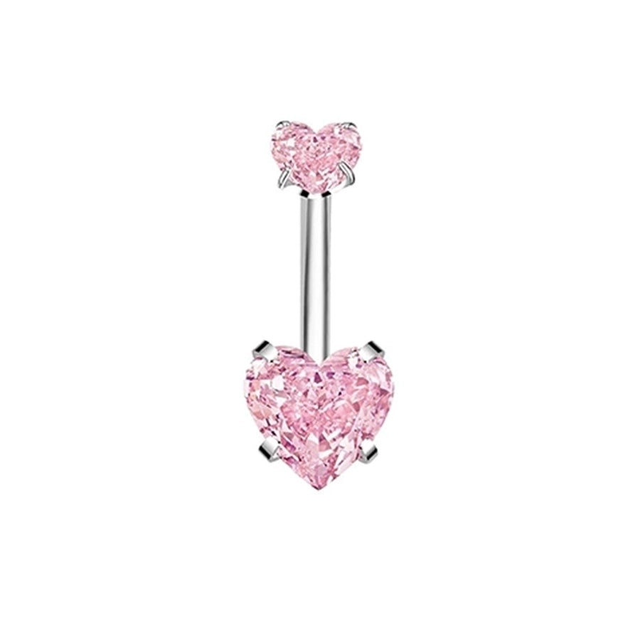 1 Piece 1 Set Belly Rings Hip-Hop Shiny Heart Shape 316L Stainless Steel  Copper Hollow Out Inlay Zircon Belly Rings