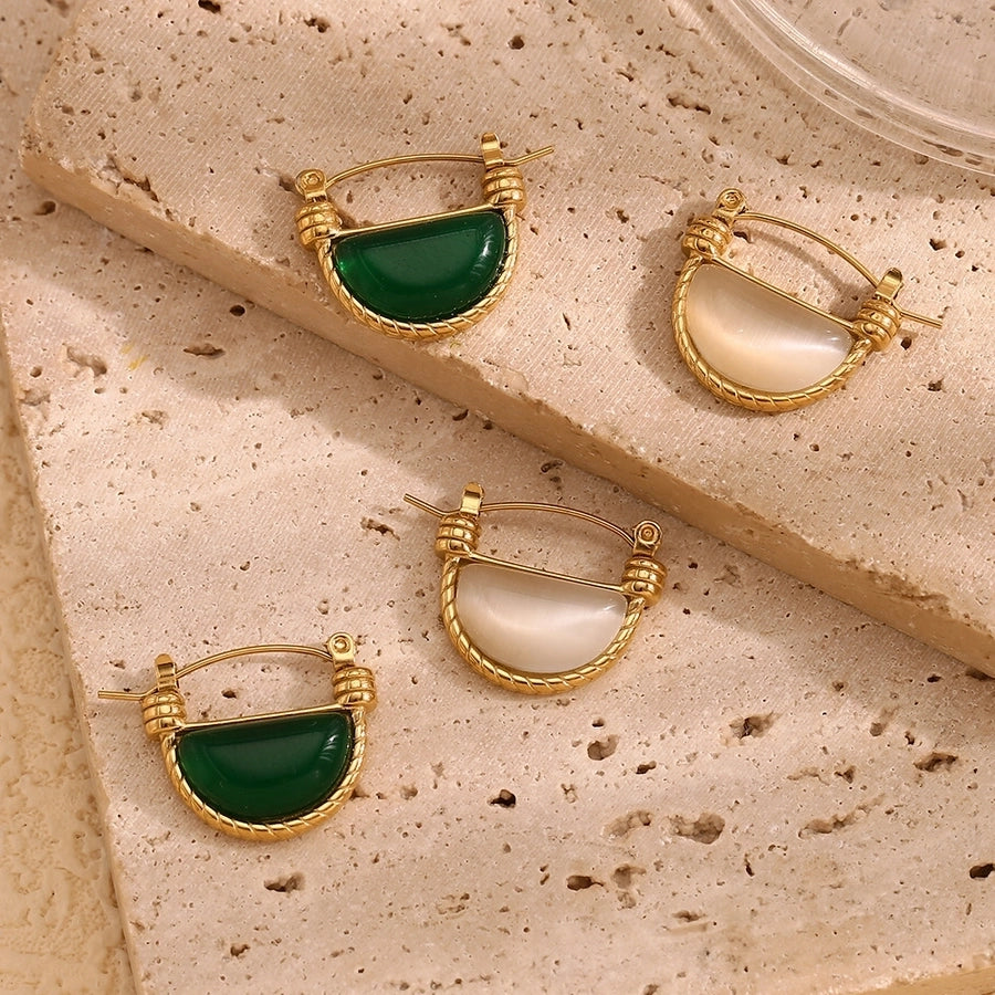 1 Pair Simple Style Geometric Inlay 304 Stainless Steel Agate Earrings