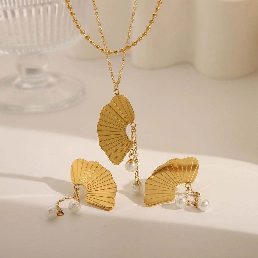 Jewelry IG Style Retro French Style Semicircle Sector 304 Stainless Steel Artificial Pearls 18K Gold Plated Inlay Earrings Necklace