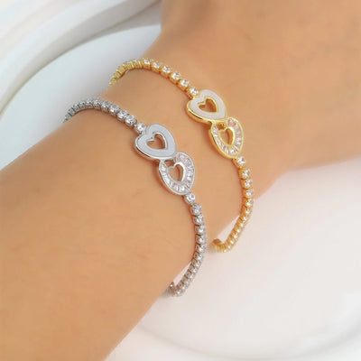 Copper 18K Gold Plated Inlay Heart Shape Zircon Bracelets