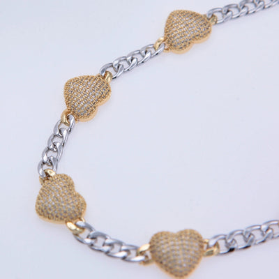 Copper 18K Gold Plated Inlay Heart Shape Zircon Pendant Necklace