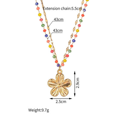 Jewelry Casual Simple Style Sun Flower 304 Stainless Steel Double Layer Necklaces