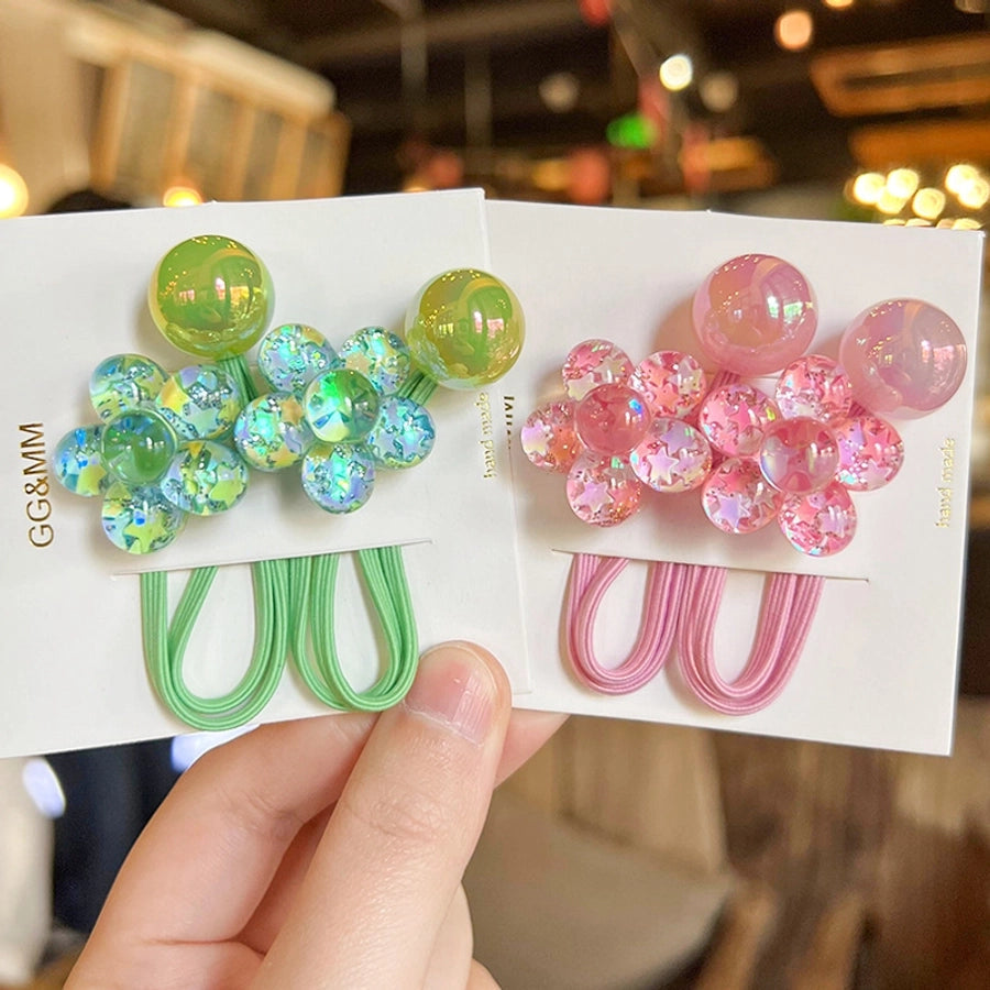 Korean style hair accessories new style onion pink five-petal flower jelly beads winding rubber band girls' hair rope hair band Braid hair rope headdress
