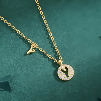 Copper 18K Gold Plated Inlay Letter Zircon Pendant Necklace