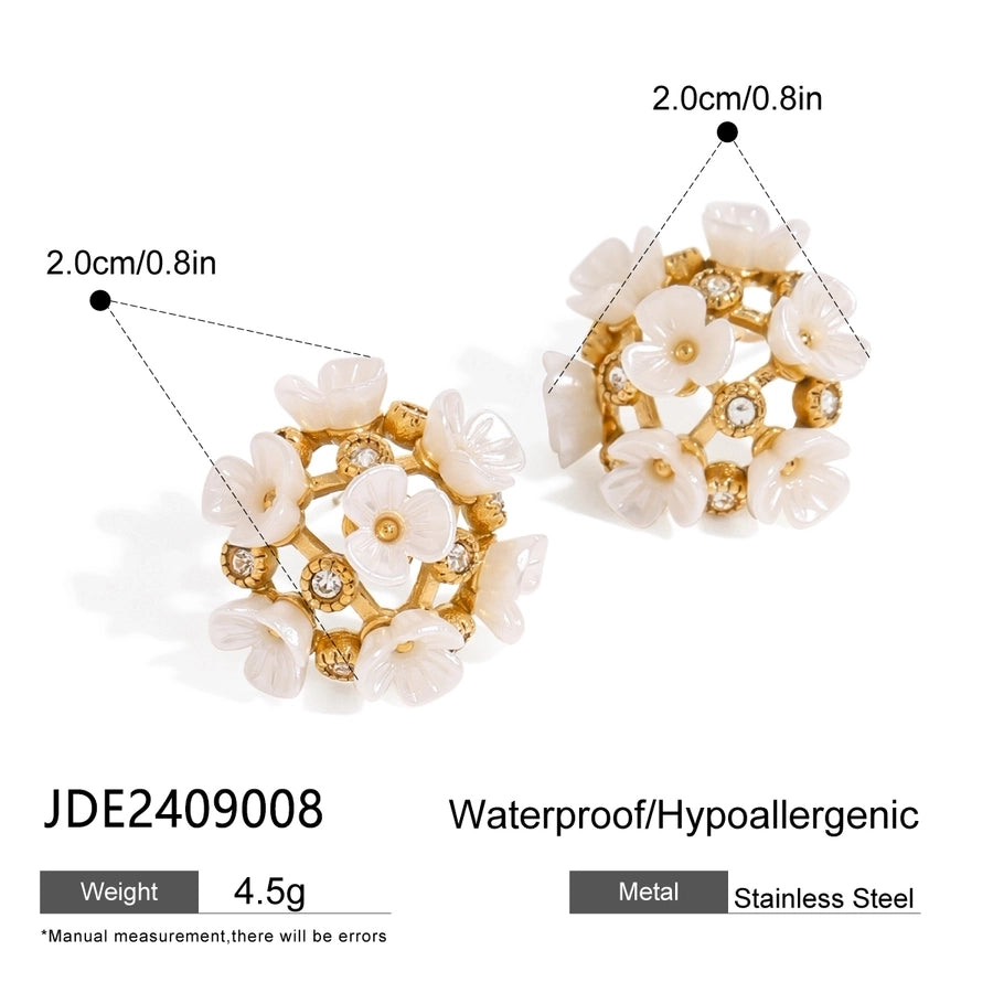 1 Pair Simple Style Classic Style Flower Inlay 304 Stainless Steel Imitation Shell Rhinestones Stainless Steel Earrings