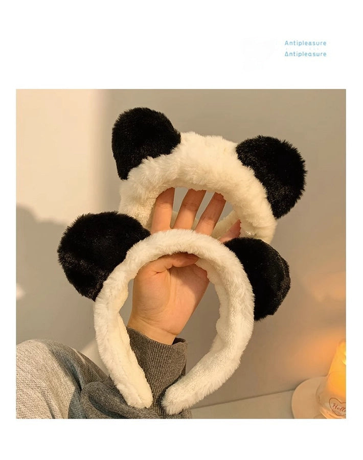Cute cartoon plush panda ear headband facial mask for washing autumn and winter wide-brimmed hair band female Net Red
