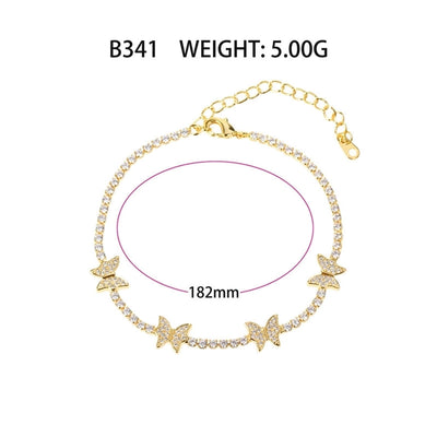 Copper 18K Gold Plated Inlay Butterfly Zircon Bracelets