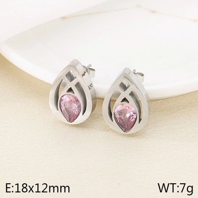1 Pair Vintage Style Water Droplets Hollow Out Inlay 304 Stainless Steel Zircon 18K Gold Plated Ear Studs