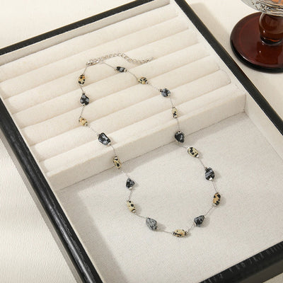 Copper cable chain Inlay Irregular Spotted stone Snowflake Obsidian Necklace