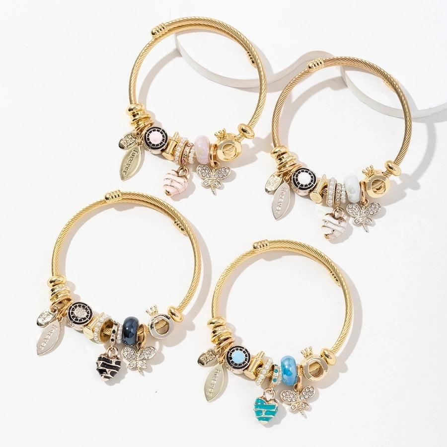 Casual Elegant Lady Heart Shape Dragonfly 304 Stainless Steel Alloy Artificial Crystal Bangle In Bulk