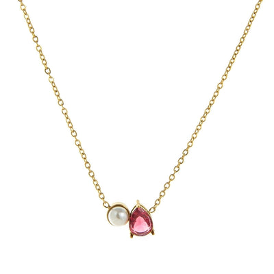 Jewelry Retro Shiny Water Droplets Titanium Steel Pearl Zircon 18K Gold Plated Inlay Necklace