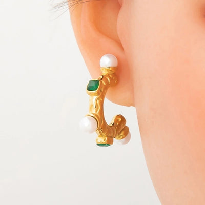 1 Pair Elegant Solid Color Plating Inlay 304 Stainless Steel Pearl 18K Gold Plated Earrings Ear Studs