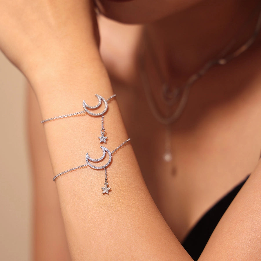 Jewelry Elegant Luxurious Vacation Moon Titanium Steel Rhinestones 18K Gold Plated Plating Jewelry Set