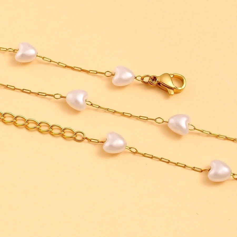 Jewelry Vacation Simple Style Heart Shape 304 Stainless Steel 18K Gold Plated Bracelets Necklace