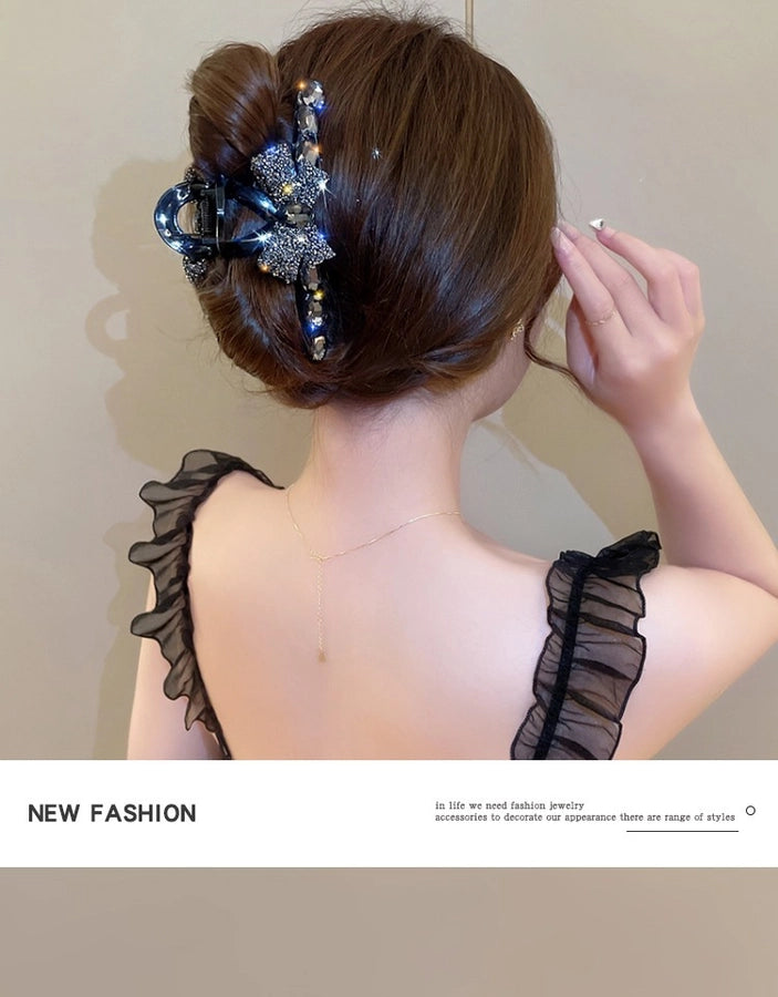 Full diamond bow large hair clip high-grade updo hairpin female back spoon  New elegant clip headdress