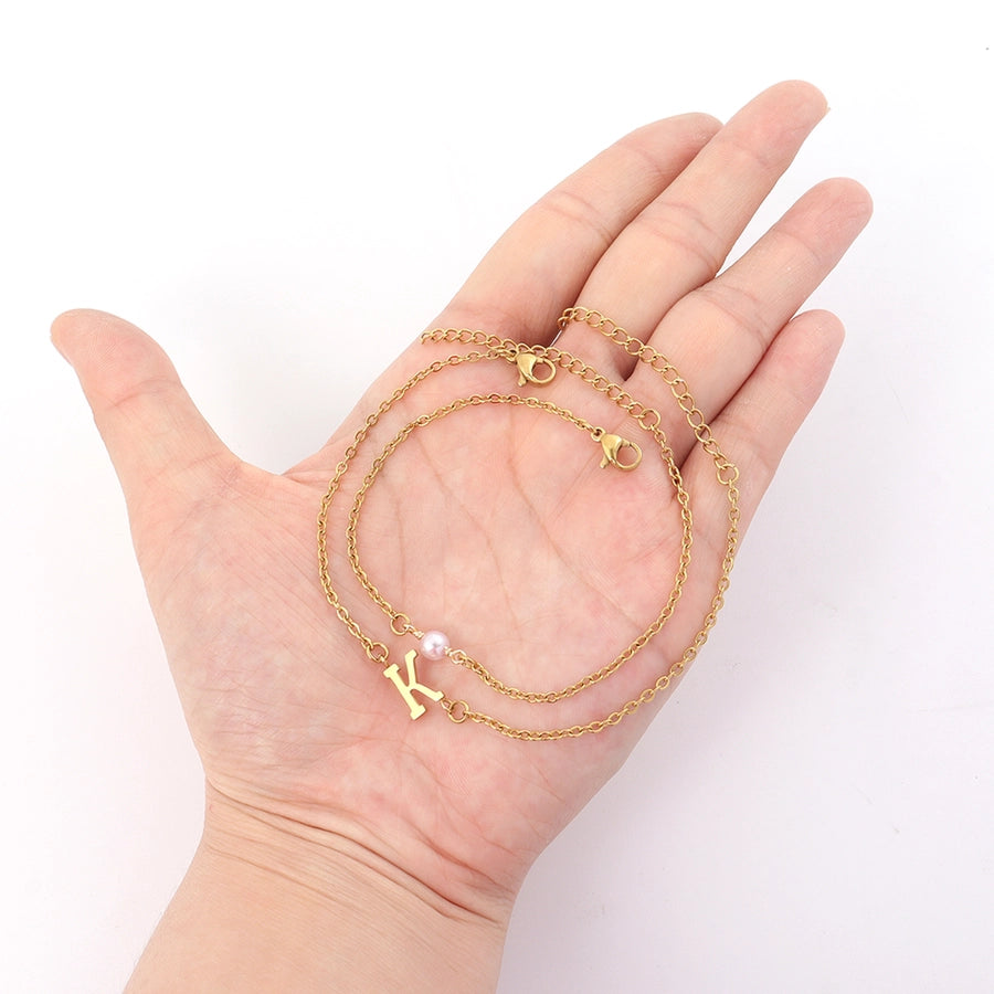 Elegant Simple Style Classic Style Letter 201 Stainless Steel 304 Stainless Steel Artificial Pearl Stainless Steel Bracelets In Bulk