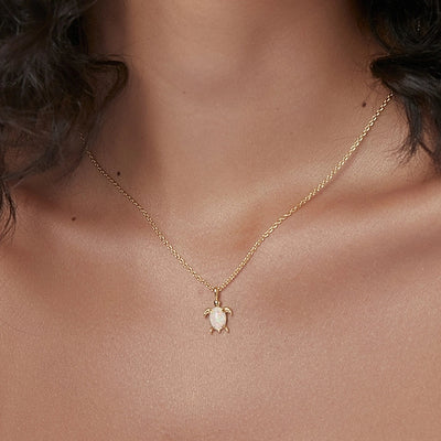 Copper Brass 18K Gold Plated Inlay Tortoise Geometric Animal Artificial Gemstones Zircon Necklace