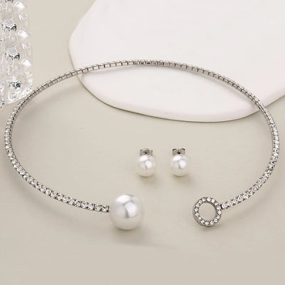 Jewelry Glam Luxurious Shiny Circle Square Heart Shape 304 Stainless Steel Imitation Pearl Rhinestone Jewelry Set