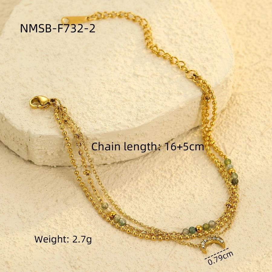 IG Style Moon 304 Stainless Steel 18K Gold Plated Zircon ball chain cable chain Bracelets In Bulk
