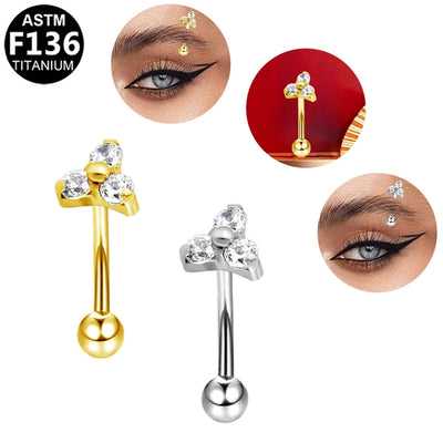1 Piece Eyebrow Studs Casual Classic Style Oversized Sunflower Pure Titanium Titanium Alloy Zircon 14K Gold Plated White Gold Plated Eyebrow Studs