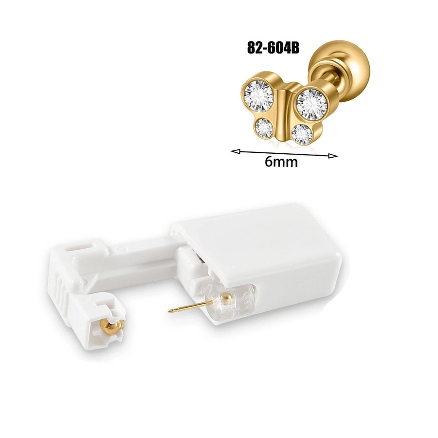 1 Piece Hawaiian Tropical Round Flower Butterfly Inlay 316 Stainless Steel  Zircon 24K Gold Plated Cartilage earrings