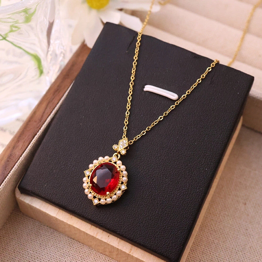 Jewelry Elegant Glam Luxurious Oval Water Droplets Pearl 304 Stainless Steel Copper 18K Gold Plated Pendant Necklace