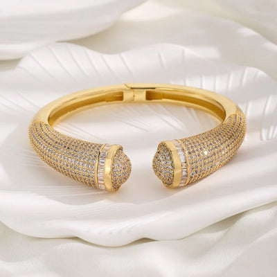 Copper 18K Gold Plated Inlay Geometric Zircon Bangle