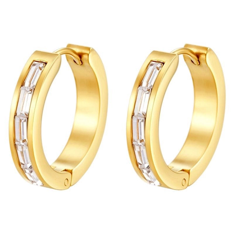 1 Pair Simple Style Geometric Inlay 304 Stainless Steel Zircon Earrings