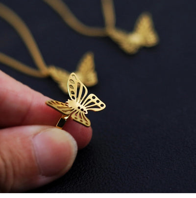Jewelry Classic Style Commute Butterfly 304 Stainless Steel 18K Gold Plated Hollow Out Jewelry Set