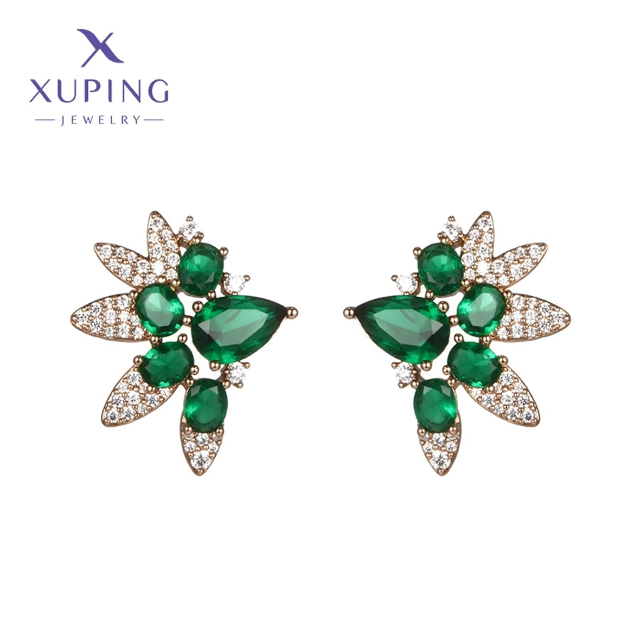 1 Pair Luxurious XUPING Simple Style Geometric Inlay Copper Artificial Gemstones 18K Gold Plated Ear Studs