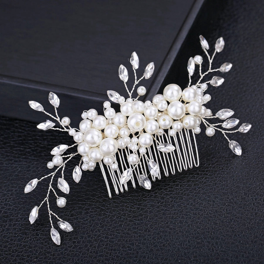 women's glam wedding bridal geometric artificial pearl hair combs insert comb