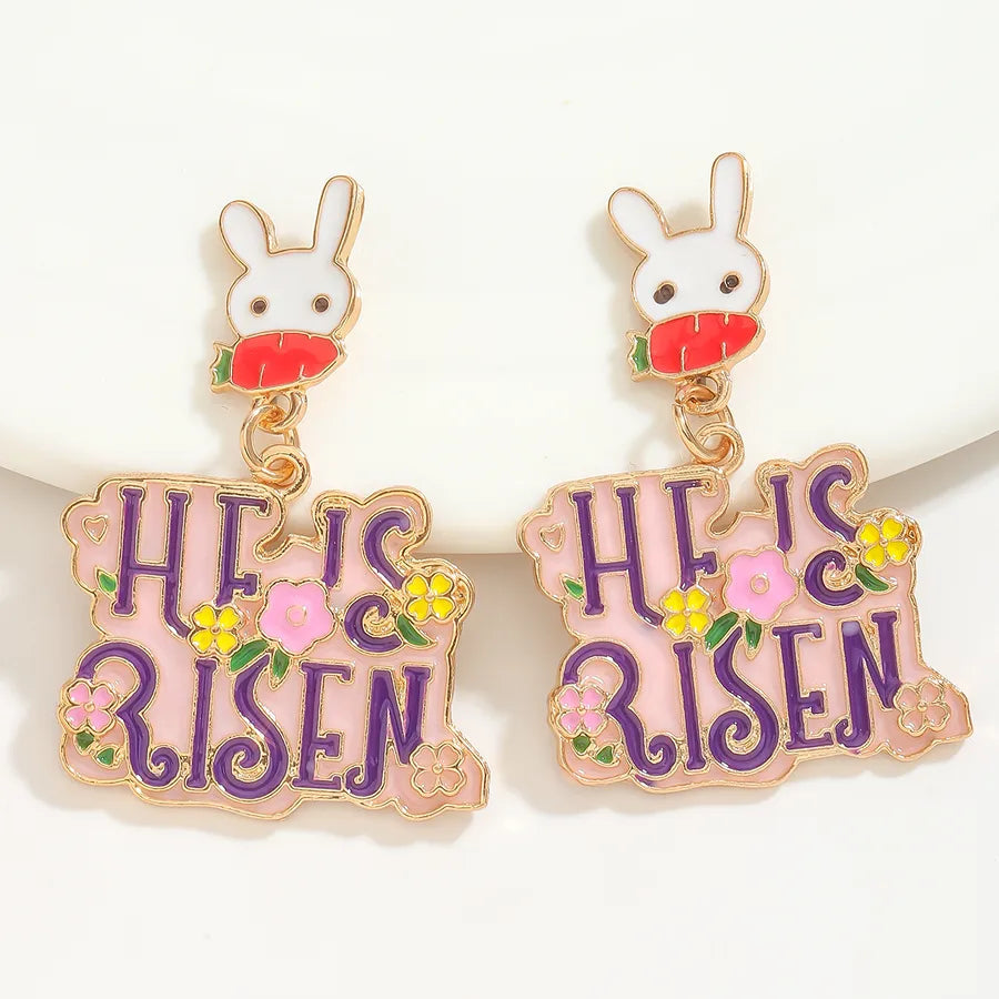 1 Pair Cute Pastoral Rabbit Letter Carrot Alloy Mostacilla Drop Earrings