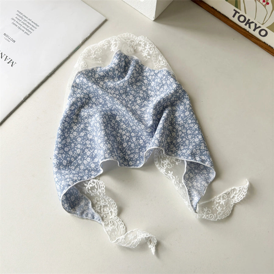 Small Floral Scarf 2024 New Floral Tie Hair Scarf Sense Shawl Lace Stitching Hair Band Scarf