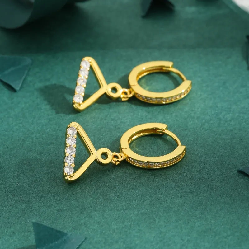 1 Pair Elegant Geometric Inlay Copper Zircon 18K Gold Plated Drop Earrings