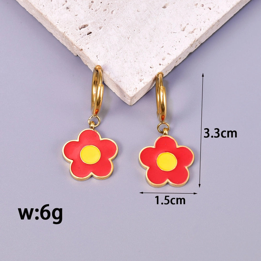 1 Pair Retro Classic Style Flower 304 Stainless Steel 18K Gold Plated Drop Earrings