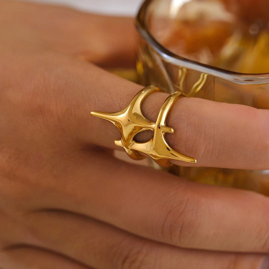 Jewelry Casual Elegant Modern Style Star Titanium Steel 18K Gold Plated Plating Open Rings