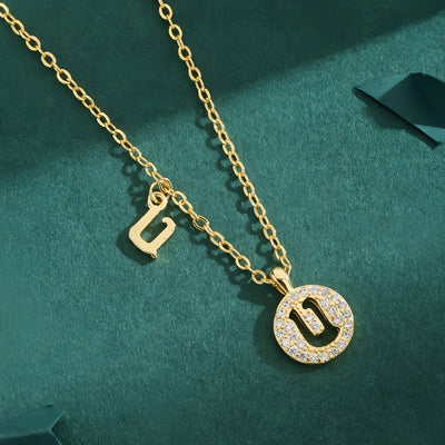 Copper 18K Gold Plated Inlay Letter Zircon Pendant Necklace