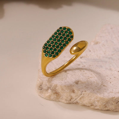 Jewelry Elegant Luxurious Geometric 304 Stainless Steel Zircon 18K Gold Plated Inlay Open Rings