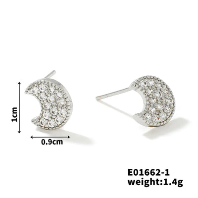1 Piece Simple Style Heart Shape Inlay Copper Zircon Rhodium Plated Ear Studs