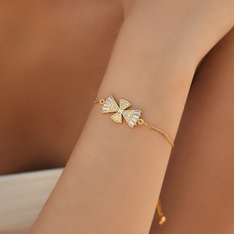Copper box chain 18K Gold Plated Inlay Butterfly Zircon Bracelets