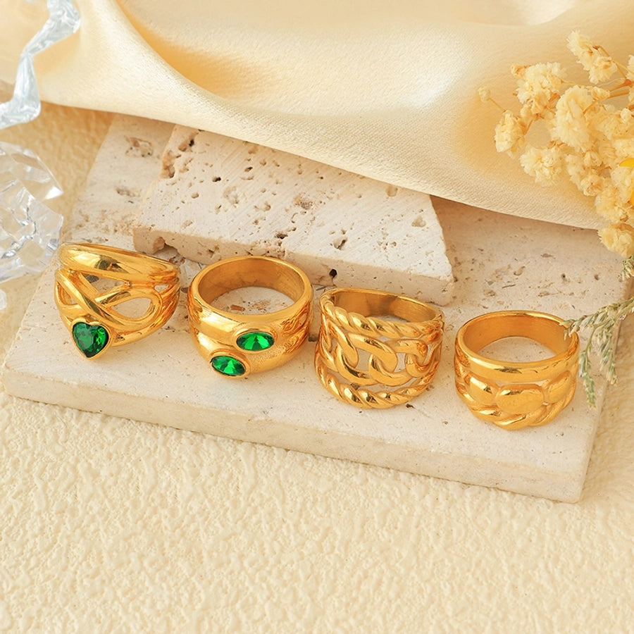 Jewelry Vintage Style Modern Style Commute Heart Shape Twist 304 Stainless Steel Zircon 14K Gold Plated Plating Hollow Out Inlay Rings