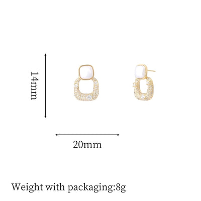 1 Pair Vintage Style Simple Style Geometric Round Heart Shape Plating Inlay Copper Natural Stone Zircon 18K Gold Plated Ear Studs