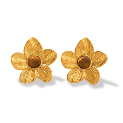 1 Pair IG Style Flower Plating Inlay 304 Stainless Steel Pearl 18K Gold Plated Ear Studs
