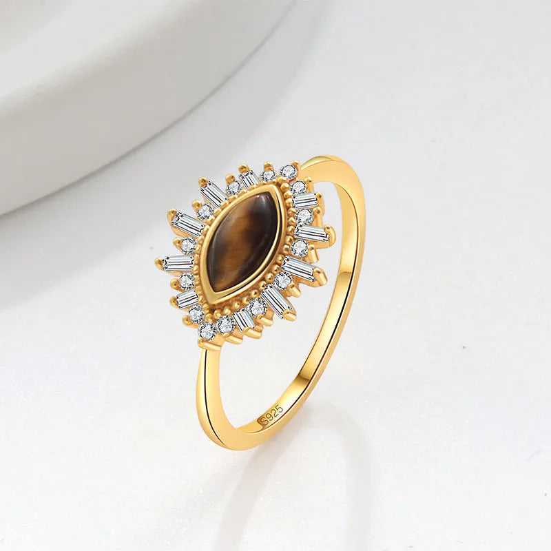 1 Piece 925 Sterling Silver Geometric Eye Tiger Eye Rings