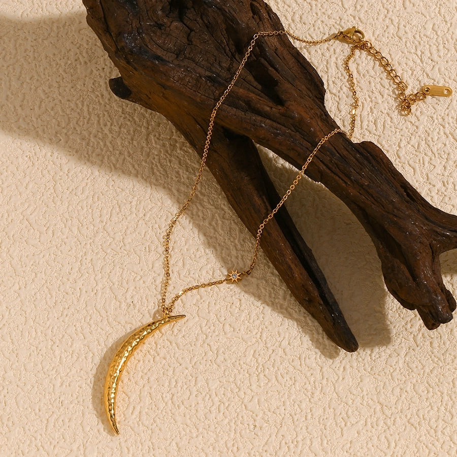 Jewelry Retro Star Moon 304 Stainless Steel Rhinestones 18K Gold Plated Plating Inlay Pendant Necklace