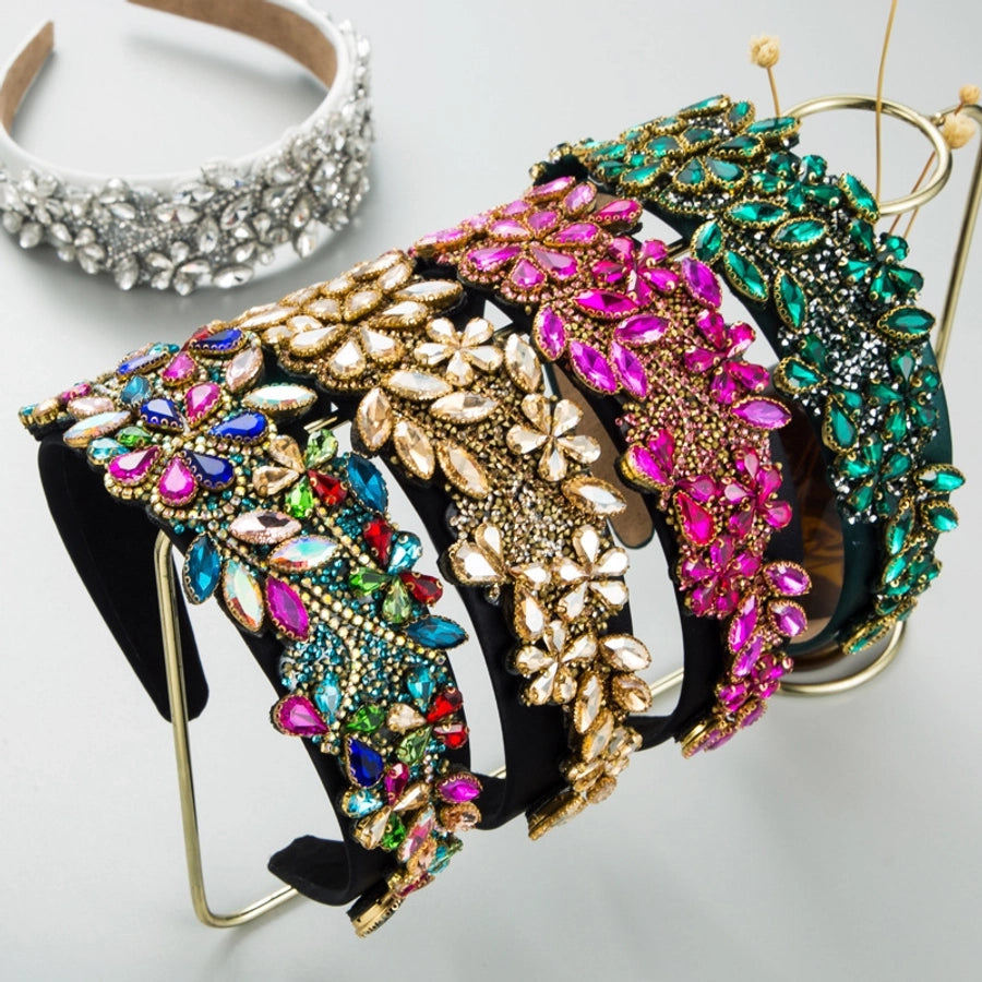 fashion new exaggerated colorful glass drill flower headband retro baroque accessories