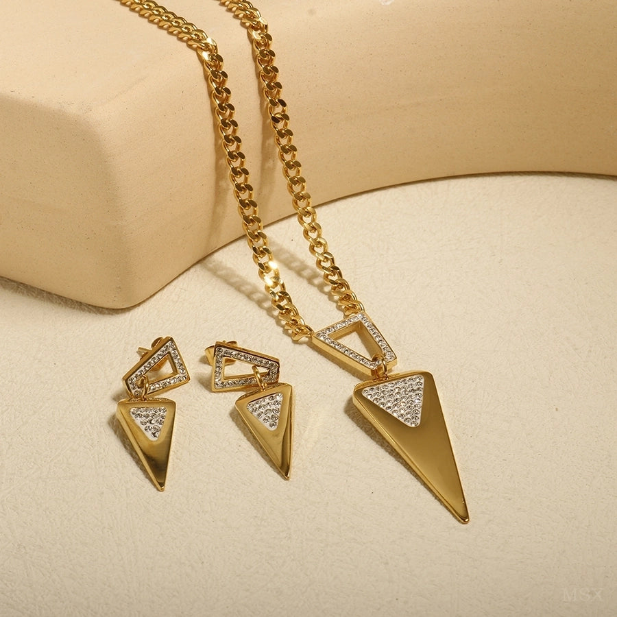 Jewelry Streetwear Triangle 304 Stainless Steel Zircon Plating Earrings Necklace