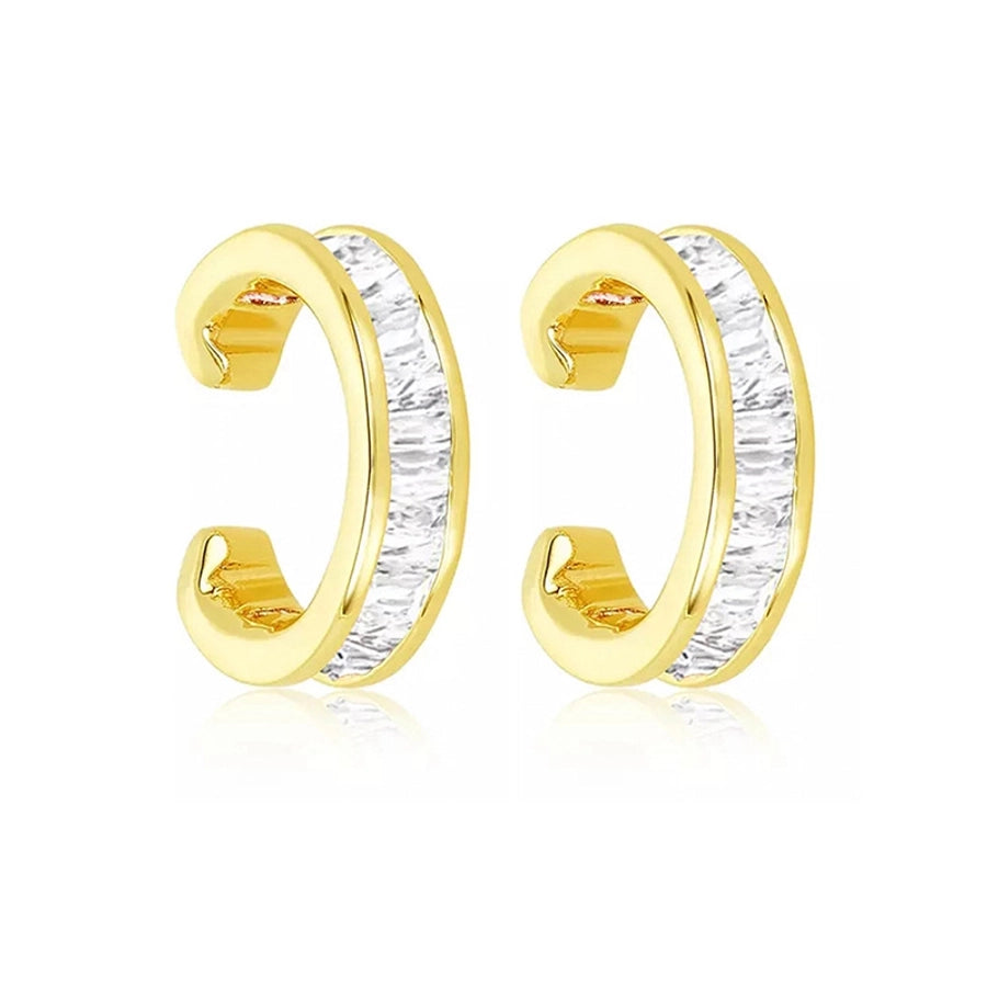 1 Pair Casual Simple Style Geometric Copper Zircon 24K Gold Plated Ear Cuffs