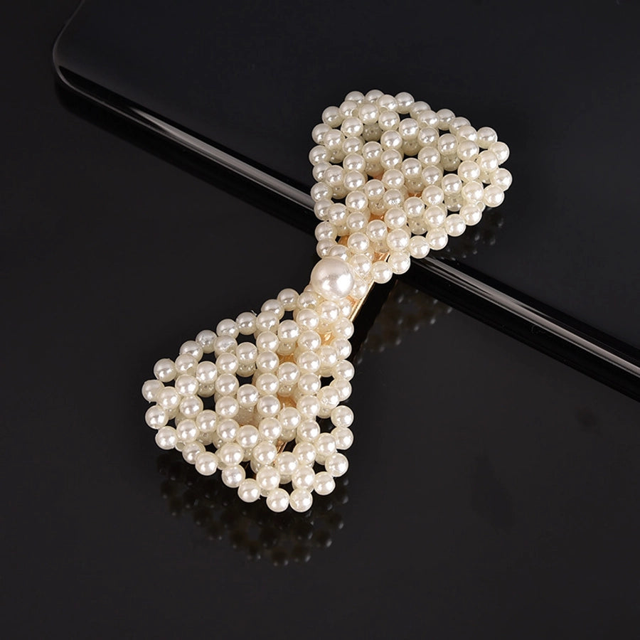 simple style geometric bow knot imitation pearl alloy plastic hair clip 1 piece