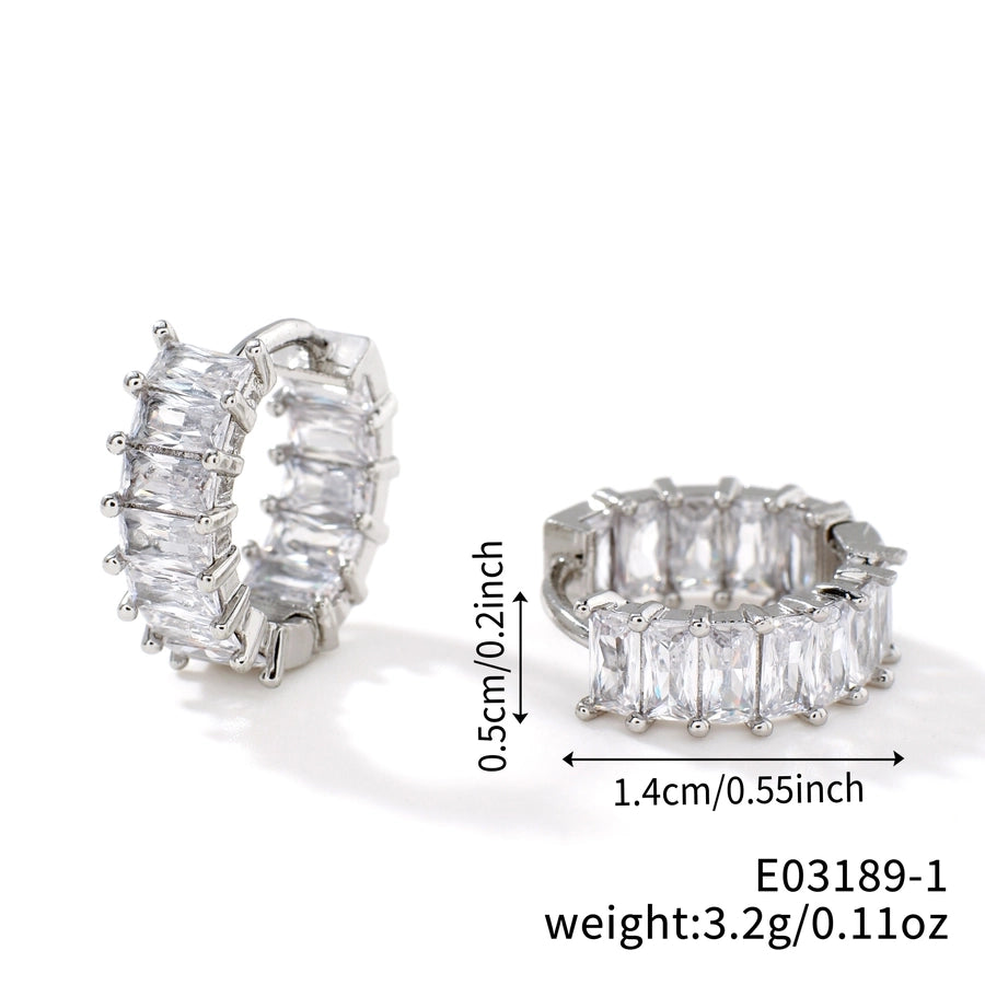 1 Pair Elegant Basic Round Inlay Copper Zircon Rhodium Plated Ear clip